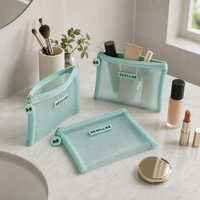Pochette en filet transparente personnalisée pour cosmétiques, grande capacité, pour salle de bain d'hôtel, lavable, pliable, design pratique