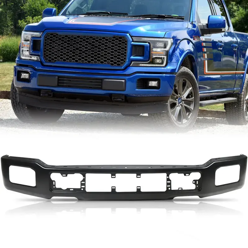 Front Bumper Black With Fog Lights Hole For 2018-2020 Ford F-150