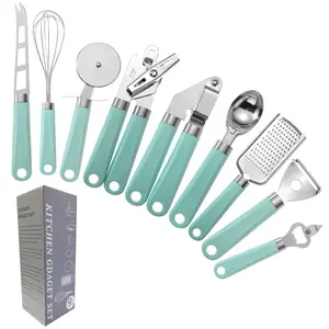 Hot Sale 9PCS Plastic Handle Cooking Utensils Baking Stainless Steel Kitchen Gadget Set