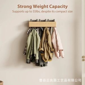 Solid Wood Wall Mounted <b>Storage</b> Rack With Hidden Hooks For <b>Clothes</b> Hats Entryway Bedroom Living Room <b>Storage</b> - Product Image 4