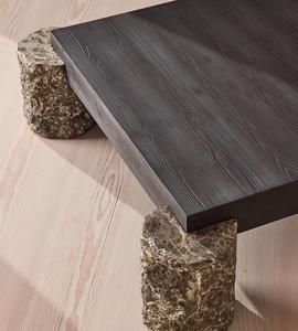 Mesa de Centro Cuadrada Personalizada con Tapa de Madera Oscura, Patas Cilíndricas de Piedra Natural Rústica, Estilo Wabi Sabi para Sala de Estar - Product Image 6