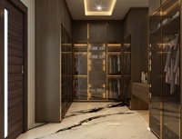 Système d'organisation de dressing moderne sur mesure avec armoire double, commode à tiroirs et meuble de rangement en verre pour chambre à coucher