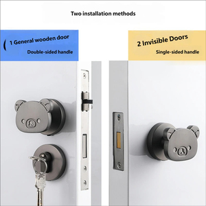 Cerradura de Seguridad Oculta para Habitación Infantil, Diseño de Oso Feliz, Aleación de Zinc, con Manija de Animal de Dibujos Animados, Paquete Personalizado - Product Image 5