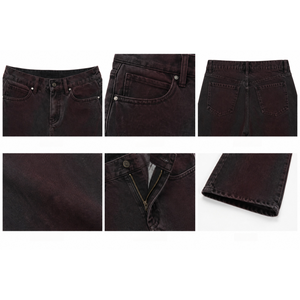 Pantalones vaqueros anchos de tiro medio color borgoña con bolsillos laterales, de mezclilla lavada, para un look diario urbano, hip hop y punk. - Product Image 5