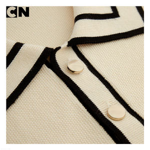 Pull en coton à col rond pour femme, élégant, avec bordure contrastée, fabriqué dans une usine certifiée GRS, logo personnalisé, pour le printemps et l'été - Product Image 4