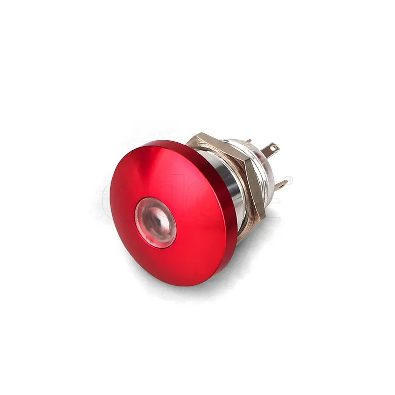 Pin terminali çinko alaşım 16mm nokta aydınlatılmış kırmızı renk mantar kafa basma düğmesi 12 Volt LED ışık anahtarı