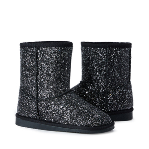 Black Glitter Mid Calf Winter Snow <b>Boots</b> Plush Warm Lining Anti Slip Outsole Fashion Daily Outdoor Winter Footwear - Product Image 1