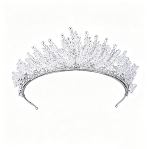 Tiara de Corona de Plata Royal <span class=keywords><strong>Victoria</strong></span> con Marquesas de Circonita Cúbica, Diadema de Lujo con Cuentas Pesadas, Accesorios para Concursos de Belleza, Bodas y Eventos Nocturnos - Product Image 6