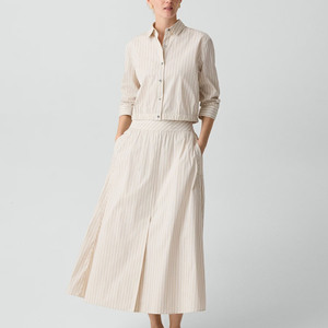 Chemise boutonnée rayée pour femme, manches trois-quarts, en popeline, style minimaliste, coupe classique, toutes saisons - Product Image 4