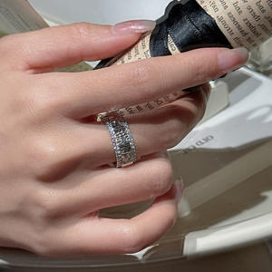 S925 Pure Silver Adjustable CNC Car Flower Ring Simple <b>French</b> <b>Vintage</b> Style Inlay Sparkling Casual Design - Product Image 3