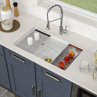 Évier de cuisine 33*19 à cuve unique, style ferme, en porcelaine blanche, à encastrer sous plan, en céramique