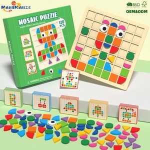 Nuevos Juguetes Educativos de Madera Montessori para Niños Pequeños, 120 Bloques, Juegos de Rompecabezas, Mosaico con 40 Tarjetas de Tacto para Niños - Product Image 1
