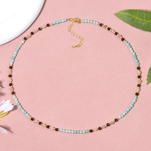 Collana impilabile da donna in stile bohémien con perle sfaccettate rotonde da 3 mm in pietra naturale brasiliana, amazzonite, tormalina rosa e peridoto, per uso quotidiano - Product Image 4