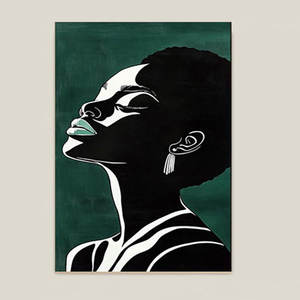 HAOWAI OEM/ODM Modern Afro Woman Wall Art Striped Black Girl Prints en verde y blanco para la decoración de la sala de estar del dormitorio - Product Image 1
