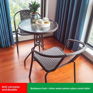 Ensemble de table et chaises de balcon, petit ensemble de meubles de jardin <span class=keywords><strong>en</strong></span> métal imitation rotin, trois pièces, design minimaliste moderne - Product Image 6