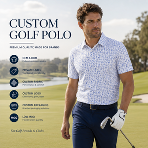 Chemises Polo de Golf Personnalisées à Motif Bleu pour Hommes, Manches Courtes, Micro-Motif Blanc, Marque Privée, Faible MOQ, Fabricant OEM ODM - Product Image 1