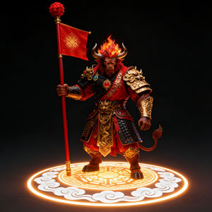 Scultura in Fibra di Vetro del Re Demone Toro Orientale con Bastone Dorato, Multi-Stile, <span class=keywords><strong>Mitologia</strong></span> Cinese, Oggetto da Collezione per Arredamento Casa - Product Image 4