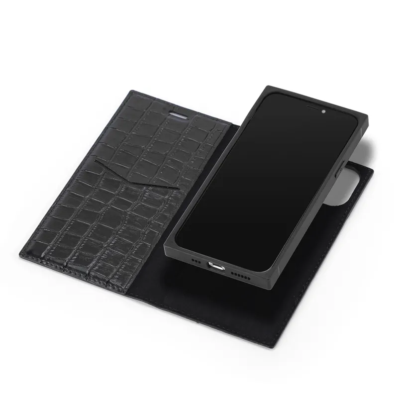 Black Crocodile Leather Wallet Case Square Phone Case for iPhone 11 12 13 Pro Max