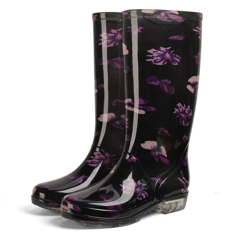 Цветы на нескользящей подошве для дождливой прогулочная обувь; Женская обувь из водонепроницаемого материала; Модные женские резиновые сапоги обувь для хождения в воде для тренировки