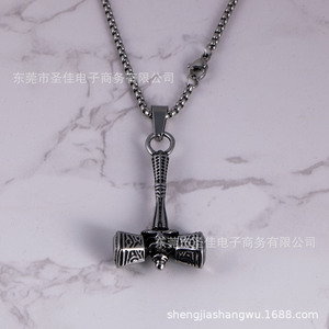 Colgante Martillo de Thor de Acero de Titanio, Collar Unisex con Patrón Retro SP1065 - Product Image 2