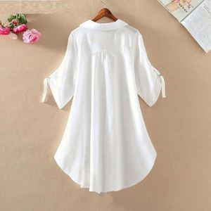 I-0623 Top de Chifón Casual de Moda Vintage, Estilo Largo, Talla Grande para Mujer, Primavera Verano, Color Blanco, Tops Regulares - Product Image 6