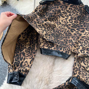 Completo da <span class=keywords><strong>Donna</strong></span> 2 Pezzi: Top Corto in <span class=keywords><strong>Pelle</strong></span> Chic e Pantaloni con Stampa Leopardata, Elegante Completo Sportivo Due Pezzi - Product Image 6