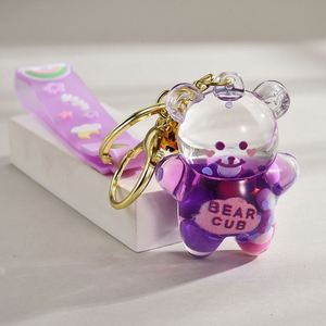 Luxury Sweet Cute Bear Cartoon Lazy Liquid <b>Key</b> <b>Chain</b> Shape <b>Key</b> <b>Chain</b> Acrylic Liquid Bear <b>Key</b> <b>Chain</b> - Product Image 4