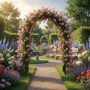 Arche de jardin <span class=keywords><strong>en</strong></span> <span class=keywords><strong>fer</strong></span> <span class=keywords><strong>forgé</strong></span> résistante aux intempéries avec porte simple et toit, support robuste <span class=keywords><strong>pour</strong></span> <span class=keywords><strong>plantes</strong></span> <span class=keywords><strong>grimpantes</strong></span> - Product Image 3