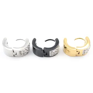 Wholesale Pair Punk Men Women Stainless Steel Hoop Earrings With Crystal CZ Gold Color Round Hoop Huggie Earrings 6*7 6*9 6*16