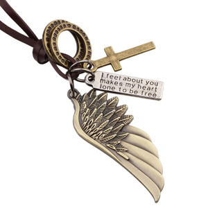 <b>Angel</b> Wings Necklace Zinc Alloy Cross Pendant Cowhide Chain <b>Gift</b> Jewelry Fashion Pendant Necklaces - Product Image 3