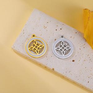 Dijes Redondos <span class=keywords><strong>de</strong></span> Nudo <span class=keywords><strong>de</strong></span> Bruja con Circonita Transparente para Hacer Collares y Pendientes, Acero Inoxidable, Color Dorado, Amuletos <span class=keywords><strong>de</strong></span> Brujería - Product Image 3