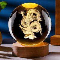 60mm 3D cristal Dragon veilleuse lampe décor à la maison boule de verre cristal avec UV imprimé gravure cadeau de noël