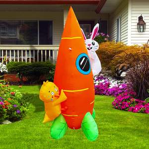 Fusée de carotte gonflable de Pâques avec lapin lapin, décoration extérieure de patio de jardin éclairée par LED pour la célébration des vacances de printemps - Product Image 2