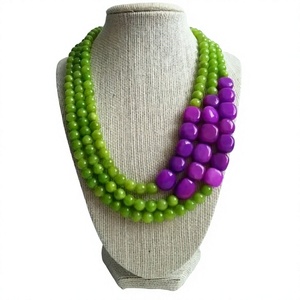 Best Quality Women's New Multilayer Beaded <b>Necklace</b> Resin Gold Plated Chain Trendy Party Jewelry <b>Pink</b> Mint Green Ball Shape - Product Image 3