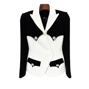 Blazer de Mujer <span class=keywords><strong>Camila</strong></span>, a Cuadros Blanco y Negro, Tejido Antiarrugas, 100% Algodón, Corte Entallado, Talla Grande - Product Image 1