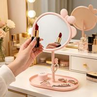 Miroir de maquillage de bureau rotatif en plastique à simple face avec grossissement 1x, idéal pour les étudiants en résidence universitaire, avec un design nœud papillon style princesse