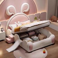 Lit enfant princesse rose avec oreilles de lapin, toboggan, barrière de sécurité, tiroir de rangement et rembourrage – Idéal pour chambre d'enfant