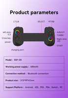 Nouvelle Manette de Jeu Télescopique D8 pour Téléphone Portable avec Lumière RGB, Contrôleur Sans Fil Bluetooth, Joystick Extensible pour Android, iPhone, Switch et PS4