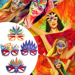 New <strong>Mexican</strong> Carnival Glasses <strong>Party</strong> Decoration Masquerade Costume <strong>Party</strong> <strong>Supplies</strong> Colorful Feather Glasses - Product Image 2