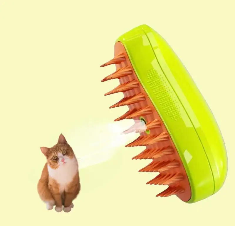 فرشاة كهربائية على شكل قطة من السيليكون في منتج جديد فرشاة تنظيف ذاتي للحيوانات الأليفة مع زر للإصدار لإزالة الشعر