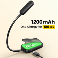 Lámpara de Lectura con Clip, 20 LED, 5 Colores y 5 Niveles de Brillo, Recargable por USB, Ligera, 1200mAh, Precio Bajo