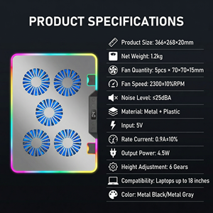 <span class=keywords><strong>Refroidisseur</strong></span> d'ordinateur <span class=keywords><strong>portable</strong></span> en métal Jetion à cinq ventilateurs, écran LCD, éclairage RVB, support ergonomique multi-angles, pour ordinateurs portables de <span class=keywords><strong>18</strong></span> <span class=keywords><strong>pouces</strong></span>, PJT-NCL2092, en stock - Product Image 3