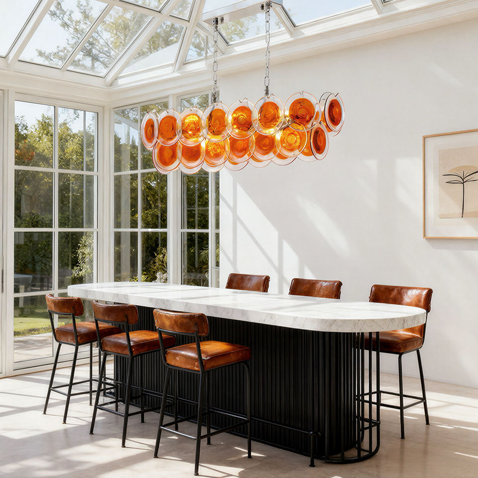Modern Luxury Amber Glass Adjustable Height LED Chandelier Pendant ...