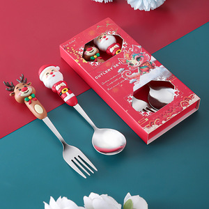 Ensemble cuillère et fourchette de Noël en acier inoxydable, cadeau créatif, cadeau de Noël de dessin animé, bonhomme de neige vieil homme, poupée Elk - Product Image 4