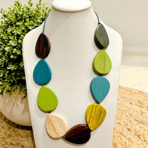 Handmade Wooden Geometric Boho Style Women's Wedding Pendant <b>Necklace</b> with Colorful <b>Statement</b> Jewelry - Product Image 1