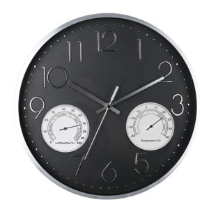 Reloj de pared de metal negro para el hogar, de 14 pulgadas, con termómetro y medidor de humedad, para la cocina, decoración de pared. - Product Image 1