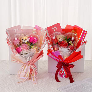 Bouquet de fleurs de savon en forme de cœur en acrylique <span class=keywords><strong>Pop</strong></span> <span class=keywords><strong>It</strong></span> Nouveau cadeau de la Saint-Valentin Ours en peluche Fleur éternelle - Product Image 1