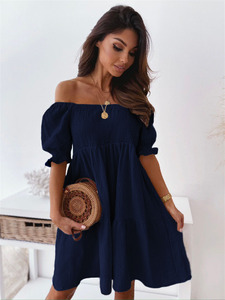 Vestido Midi de Verano con Hombros Descubiertos y Manga Corta, <span class=keywords><strong>Ropa</strong></span> Elegante para Mujer, Vestido Casual Sólido sin Espalda con Estampado Floral para la Playa - Product Image 5