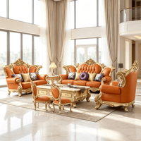Ensemble de canapés et fauteuils en cuir pour salon, avec accoudoirs sculptés et sièges rembourrés