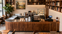 Vitrine de présentation de café avec comptoir latéral pour magasin